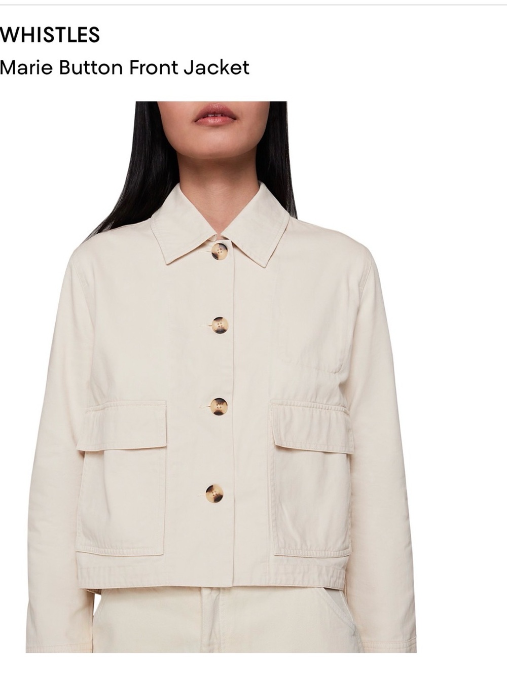 Whistles Cream Button-Front Utility Jacket NWT